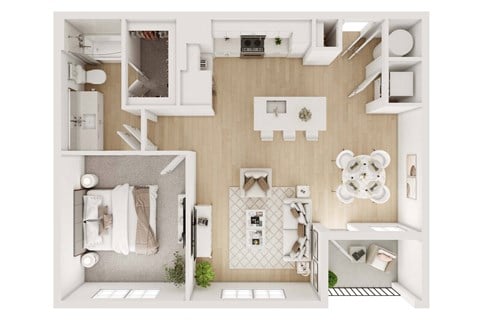 Floor plan for 1 bed, 1 bath, 801 sqft